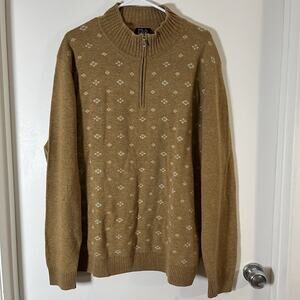 Jos. A. Bank Men's Lambs Wool Blend 1/4 zip sweater brown Sz XL Grandpa Core